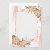 ピーチ＆コーラルカラーの花柄 招待状 (正面/裏面)