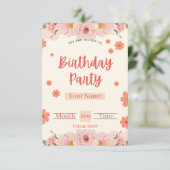 ピーチ&コーラルフラワーの誕生日招待状 招待状 (スタンド正面)