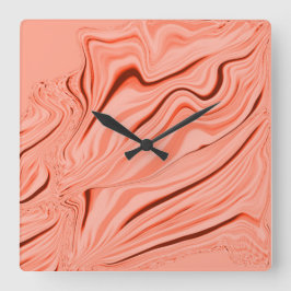 ピーチ、サケの珊瑚とピンクのミックス曲線 スクエア壁時計