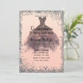 ピーチ&シルバーグリッターパーティードレスキンセアニラ15 招待状 (スタンド正面)