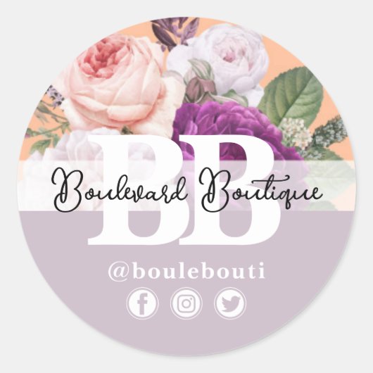 ピーチ&シルバーヴィンテージバラフローラブティックショップ ラウンドシール (正面)