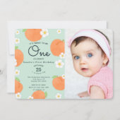 ピーチ スウィート トゥ ビー ワン 1歳の誕生日写真 招待状 (正面)