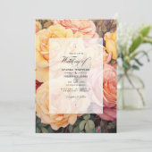 ピーチ、ソフトイエロー、ほこりっぽいバラフローラ結婚 招待状 (スタンド正面)