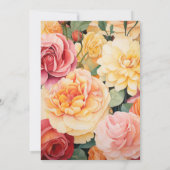 ピーチ、ソフトイエロー、ダスティーローズの花をモチーフにしたウェディング 招待状 (裏面)