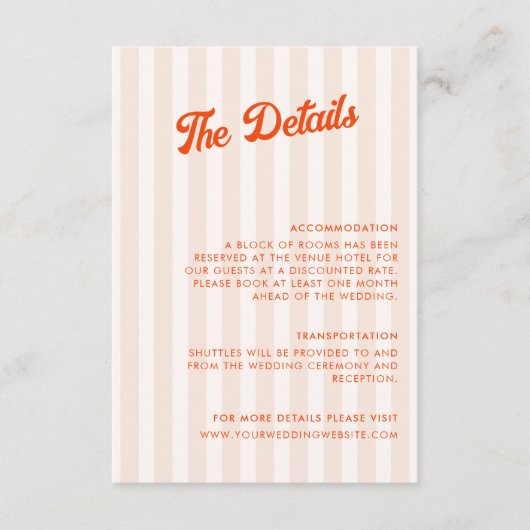 ピーチ&タンジェリンストライプのレトロ結婚ズ詳細 エンクロージャーカード (正面)