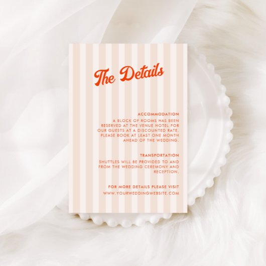 ピーチ&タンジェリンストライプのレトロ結婚ズ詳細 エンクロージャーカード