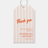 ピーチ&タンジェリンストライプのレトロ結婚ズ ギフトタグ (正面)
