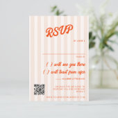 ピーチ&タンジェリンストライプのレトロ結婚ズ 出欠カード (スタンド正面)