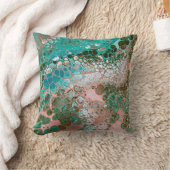 ピーチ&ターコイズアクリルポア抽象芸術 クッション (ブランケット)