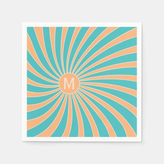 ピーチ&ターコイズレトロスタイル日が差すことデザイン スタンダードカクテルナプキン (正面)