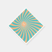 ピーチ&ターコイズレトロスタイル日が差すことデザイン スタンダードカクテルナプキン (角)