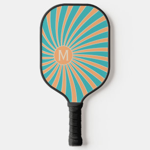 ピーチ&ターコイズレトロスタイル日が差すことデザイン ピックルボールラケット