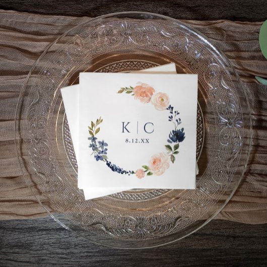 ピーチ&ダスティブルーボタニカルガーデンブライダルシャワー スタンダードカクテルナプキン