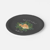 ピーチ&チャコールグレーピーニー&バラフローラ結婚ズ ペーパープレート (アングル)