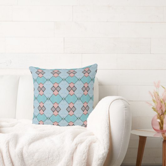ピーチ、ティール（緑がかった色）&タンジオメトリック装飾用クッション クッション (ソファ)