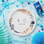 ピーチ&ネイビーブルーボタニカルガーデンブライダルシャワー ペーパープレート (パーティー)