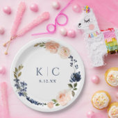 ピーチ&ネイビーブルーボタニカルガーデンブライダルシャワー ペーパープレート (パーティー)