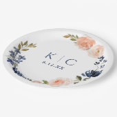 ピーチ&ネイビーブルーボタニカルガーデンブライダルシャワー ペーパープレート (アングル)