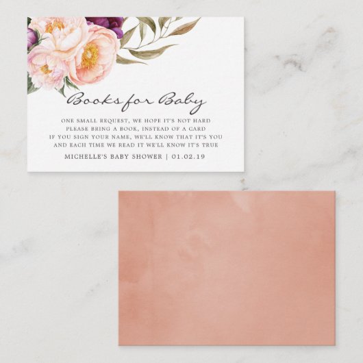 ピーチ&バーガンディフローラ赤ちゃんシャワー予約リクエスト エンクロージャーカード (正面/裏面)
