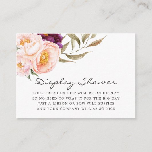 ピーチ&バーガンディフローラ赤ちゃんシャワー表示シャワー エンクロージャーカード (正面)