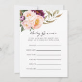 ピーチ＆バーガンディ フラワーベイビーシャワー 推測ゲーム 招待状 (正面)