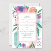 ピーチ&パープルウォーター開花フローラ結婚ズ マグネット招待状 (正面)
