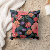 ピーチ&パープルカラーフローラプリント装飾用クッション クッション (ブランケット)