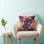 ピーチ&パープルカラーフローラプリント装飾用クッション クッション (椅子)