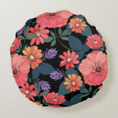 ピーチ&パープルフラワープリントラウンドピロー ラウンドクッション (裏面)