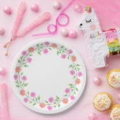 ピーチ&ピンクウォーターカラーデイジーリース ペーパープレート (パーティー)