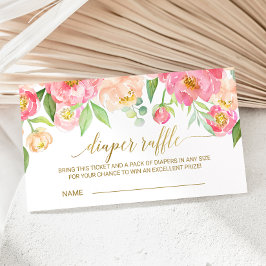 ピーチ&ピンクピーニーおむつラッフル招待状インサート エンクロージャーカード