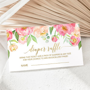 ピーチ&ピンクピーニーおむつラッフル招待状インサート エンクロージャーカード