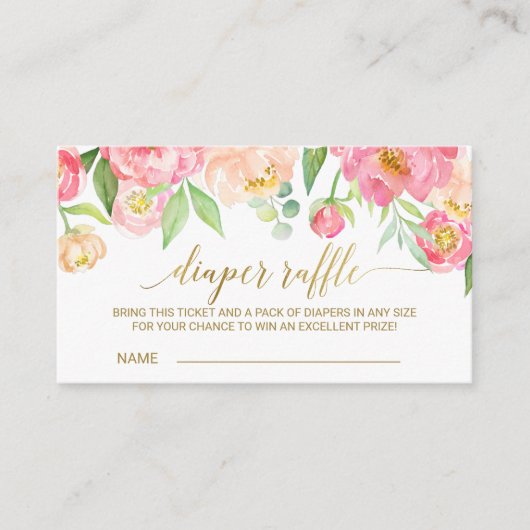 ピーチ&ピンクピーニーおむつラッフル招待状インサート エンクロージャーカード (正面)