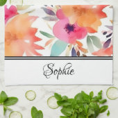 ピーチ&ピンクフローラ パーソナライズされた キッチンタオル (折り畳み)