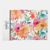 ピーチ&ピンクフローラ パーソナライズされた キッチンタオル (横)