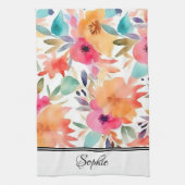 ピーチ&ピンクフローラ パーソナライズされた キッチンタオル (縦)