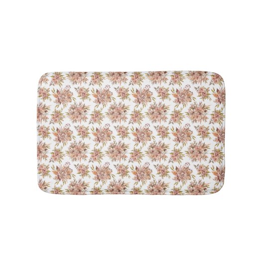 ピーチ ピンク 赤 茶色 緑 花 フラワー バスマット (正面)