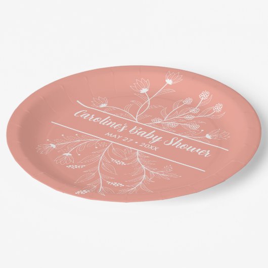 ピーチ フラワル ヴィンテージ ベイビー シャワー ペーパープレート (アングル)