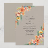 ピーチ フラワーピンクの華やかな結婚式 招待状 (正面/裏面)