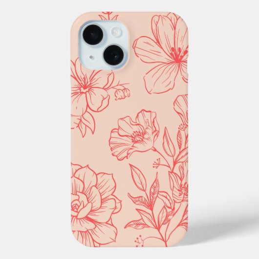 ピーチ フローラル アウトライン iPhone 15 カバー (裏面)