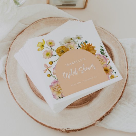 ピーチ フローラル アーチ ブライダル シャワー スタンダードカクテルナプキン