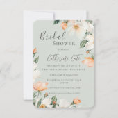 ピーチ フローラル ウォーターカラー グリーン ブライダル シャワー 招待状 (正面)