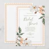 ピーチ フローラル エレガント ブライダル シャワー 招待状 (正面/裏面)
