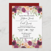 ピーチ フローラル バーガンディ ウォーターカラー オータム 招待状 (正面/裏面)