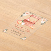 ピーチ フローラル パンプキン マーケット ウェディング セーブ・ザ・デート アクリル招待状 (レイダウン)