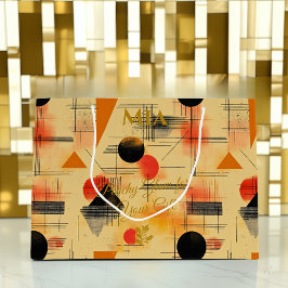 ピーチ&ブラックジオメトリックコンテンポラリー抱き枕 ラージペーパーバッグ