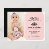 ピーチ&ブラックティアラフォトファースト誕生日招待状 招待状 (正面/裏面)