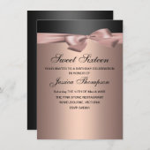 ピーチ&ブラックボウスウィート16誕生日招待状 招待状 (正面/裏面)