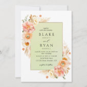 ピーチ、ブラッシュクリーム、グリーンフローラルチックウェディングⅠ 招待状 (正面)