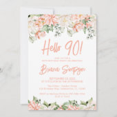 ピーチ ブラッシュ アイボリー フラワーの90歳誕生日パーティー 招待状 (正面)